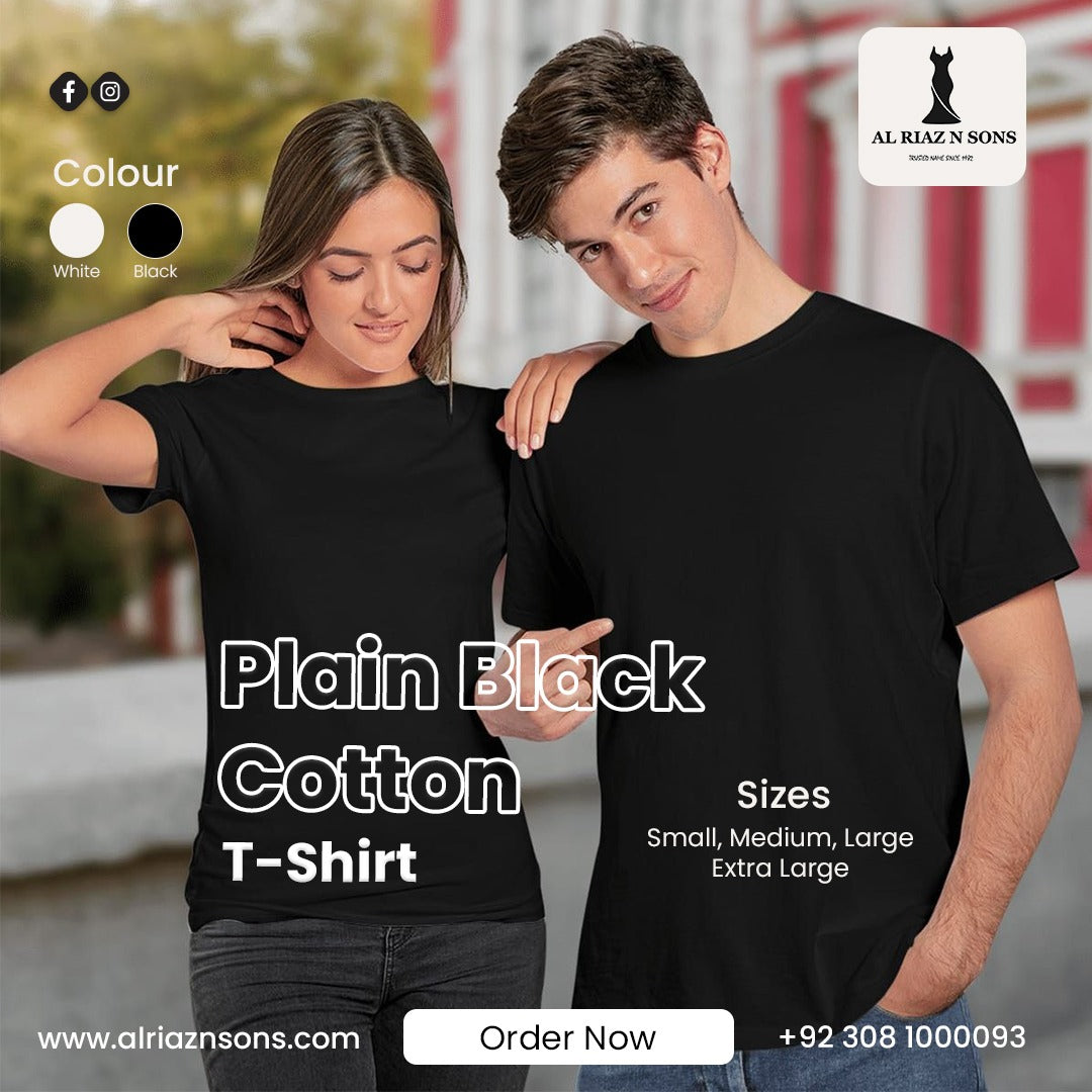 "Your new go-to. Soft, durable, and endlessly versatile: our Plain Black Cotton tee."
